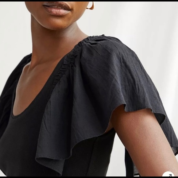 ANTHROPOLOGIE MAEVE FLUTTER SLEEVE TOP BLACK MEXIUM - Picture 12 of 12